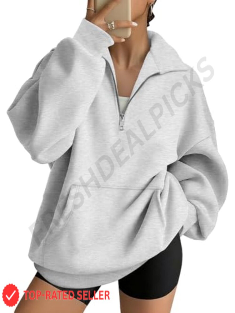 Womens Quarter Zip Pullover Oversized Crewneck Sweatshirt Cotton Polyester